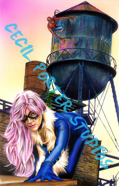 Cecil Porter - black cat watercolor painting